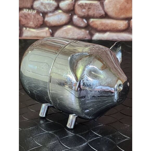 Vintage Metal Piggy Bank Silver Tone Retro Mid Century - Picture 4 of 7